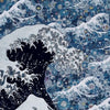A diamond painting depicting a powerful wave crashing against a snowy mountain backdrop with a starry night sky.