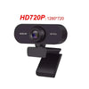Schwarze HD720P Webcam mit Objektiv, montiert auf einer Halterung für Desktop- oder Laptop-Nutzung.