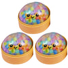 Buntes, durchsichtiges Perlen-Dumpling-Fidget-Spielzeug in einem runden Behälter.