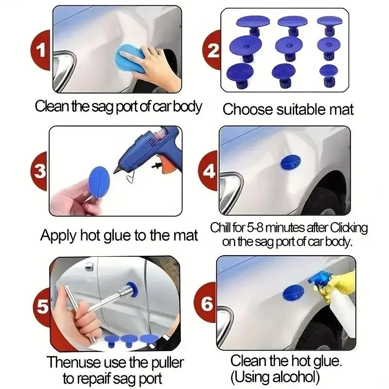 Paintless Dent Repair Kit with T-Bar Puller and 18 Pulling Tabs