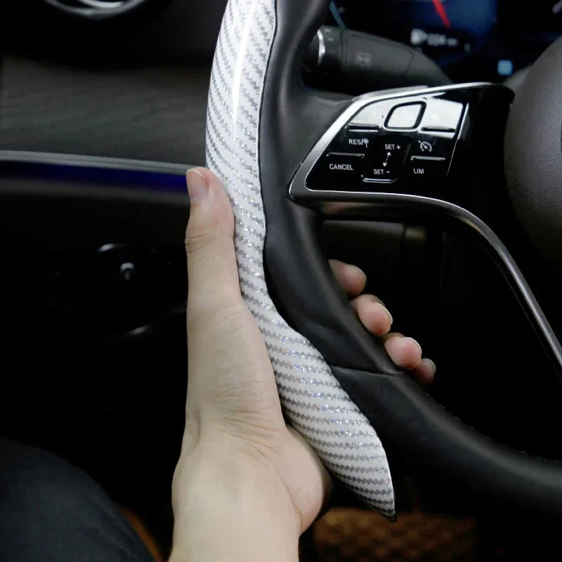 Carbon Fiber Style Microfiber Leather Steering Wheel Cover