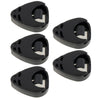 Four black adhesive guitar pick holders designed to secure and store celluloid picks.