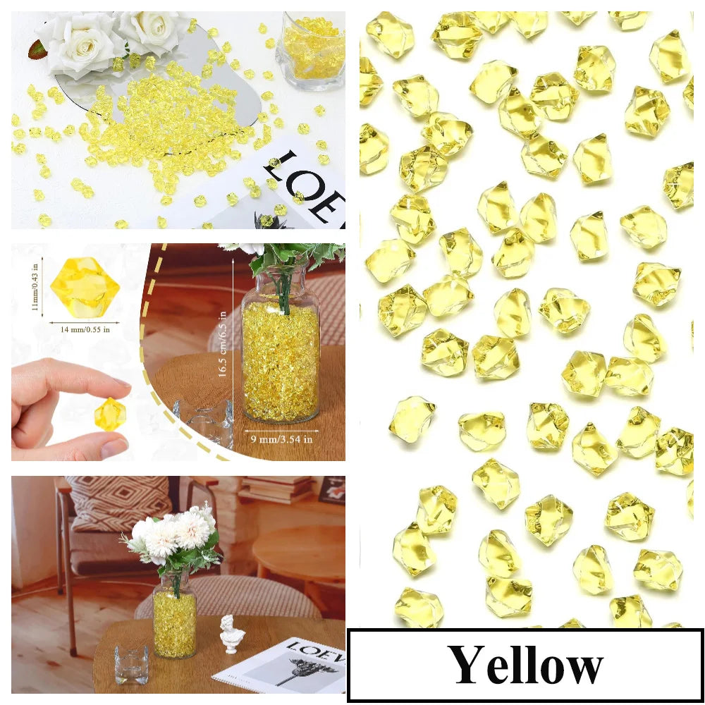 Yellow acrylic crushed ice gems used for vase fillers and decor