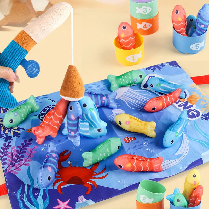 Montessori Cloth Fishing Game with Stacking Cups & Counting Set