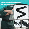 A black plastic buckle belt is shown being used for quick release and size adjustment.