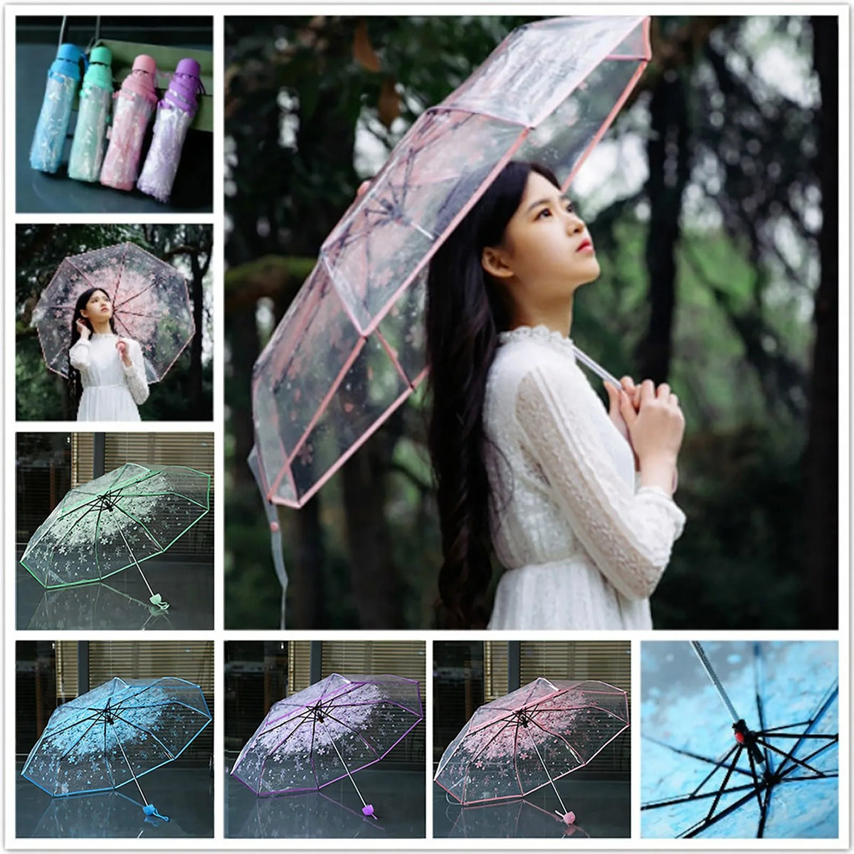 Clear Bloom Folding Umbrella with Floral Print