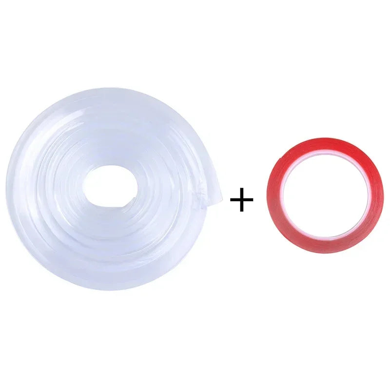 Transparent silicone corner guards for baby safety shown as a disc and an ring.