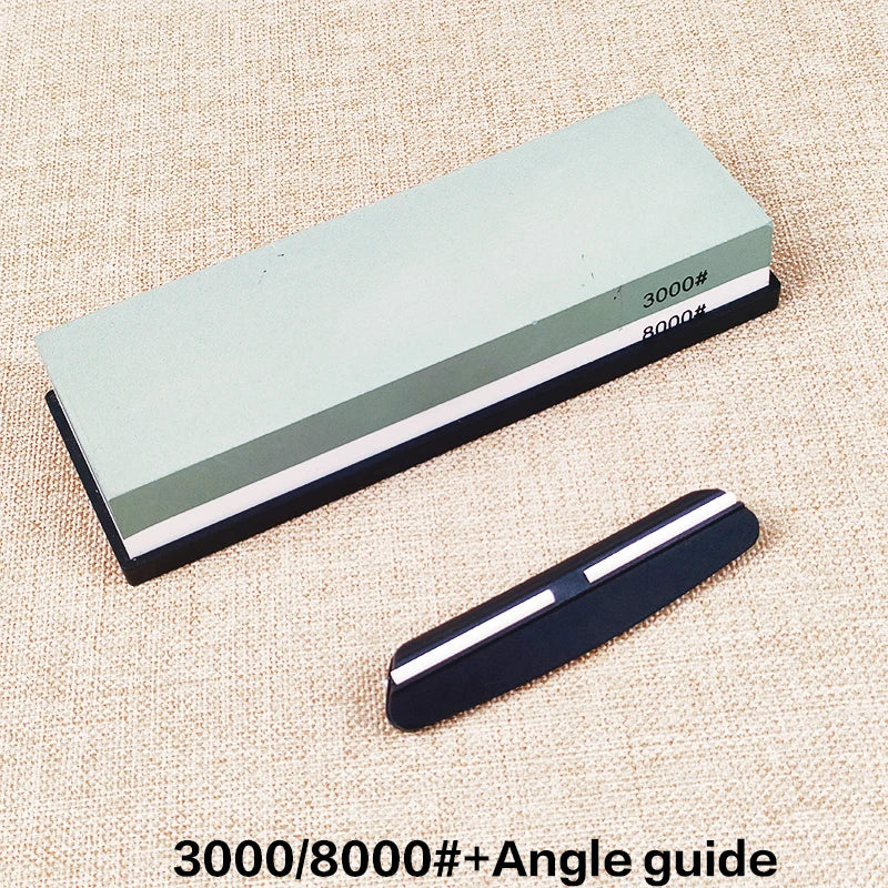 Dual-Grit Knife Sharpening Stone Kit with Bamboo Base & Angle Guide