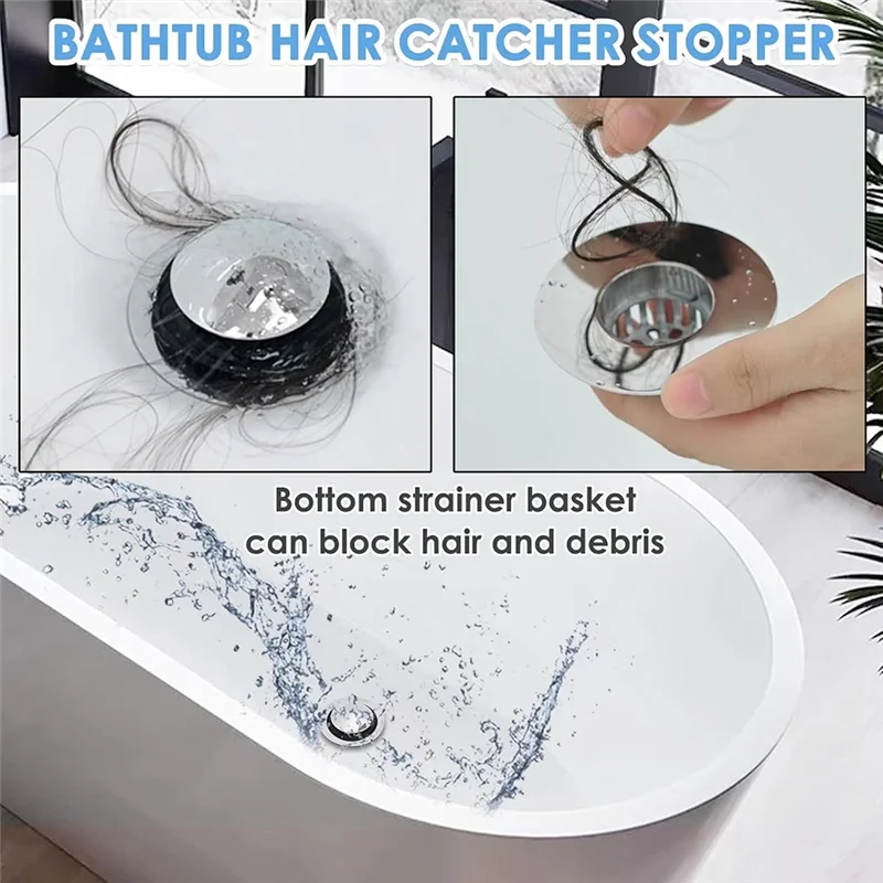Push-Down Tub Drain Stopper with Hair Catcher