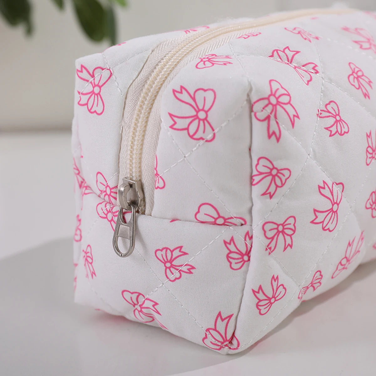 Bowknot Print Makeup Bag - Large Capacity Travel Toiletry Organizer