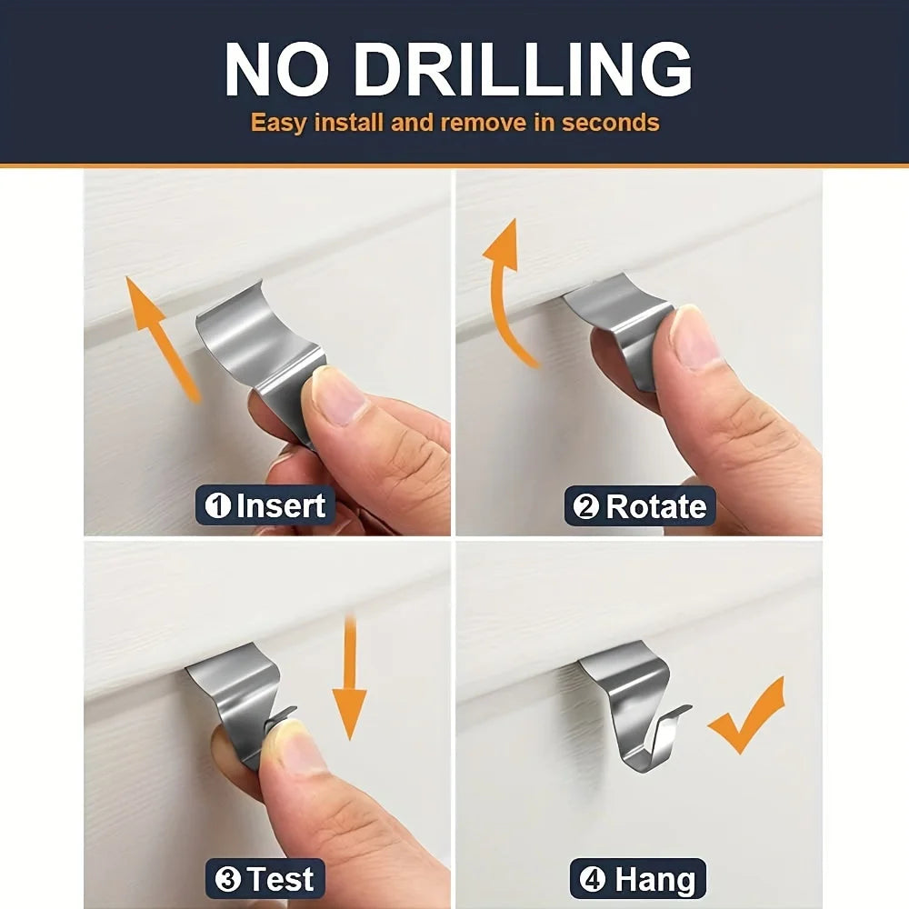 Demonstration showing how to insert, rotate, test, and hang heavy-duty stainless steel vinyl siding hooks.