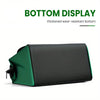 A black and green tool storage bag with a thickened wear-resistant bottom display.
