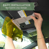 A hand installs a clear anti-glare car sun visor extender with an exclusive clip design into a vehicle's interior.