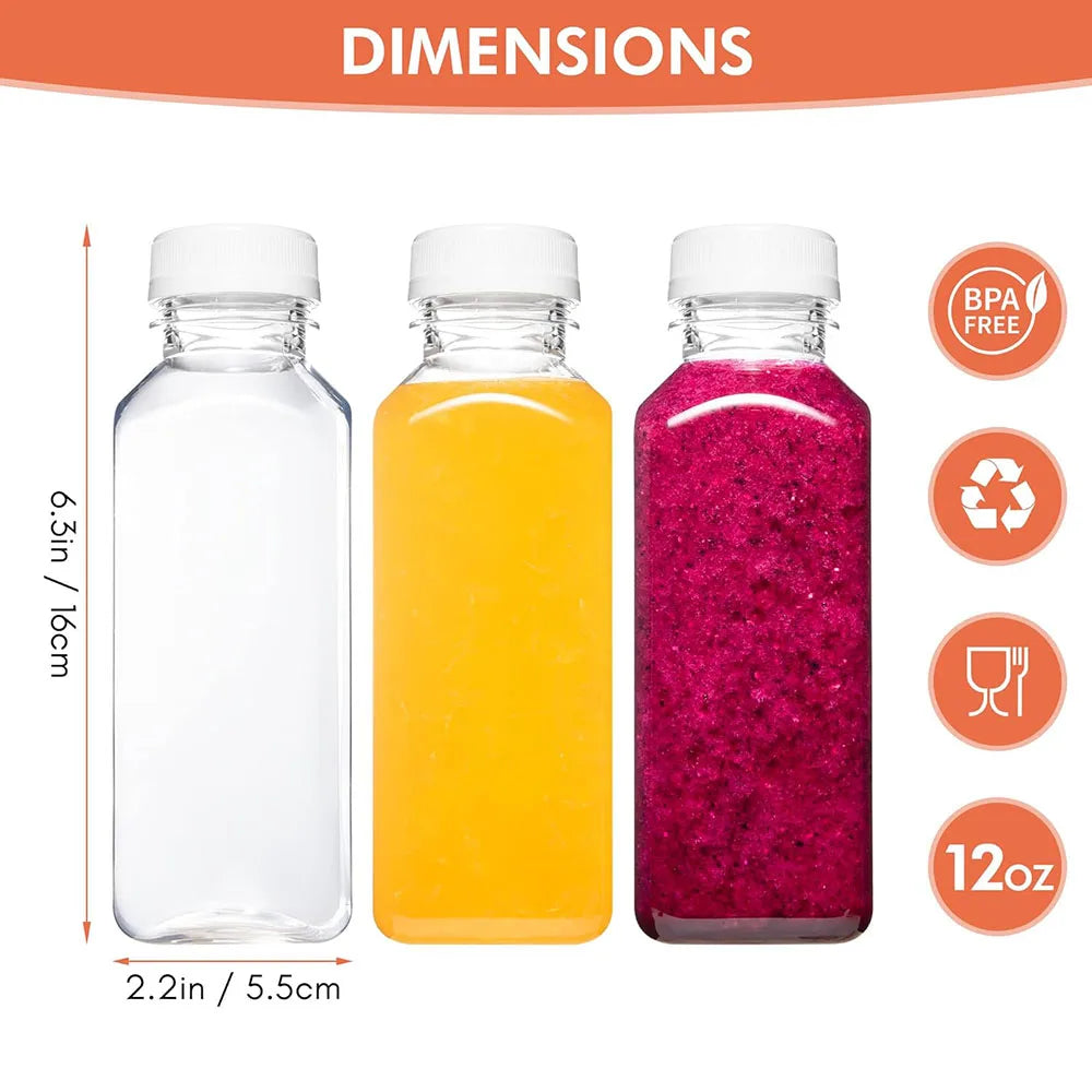 Reusable 12oz Plastic Juice Bottles Set (6 Pack)