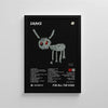 Black canvas print featuring a stylized drawing of a dog head with the title DRAKE and text below.