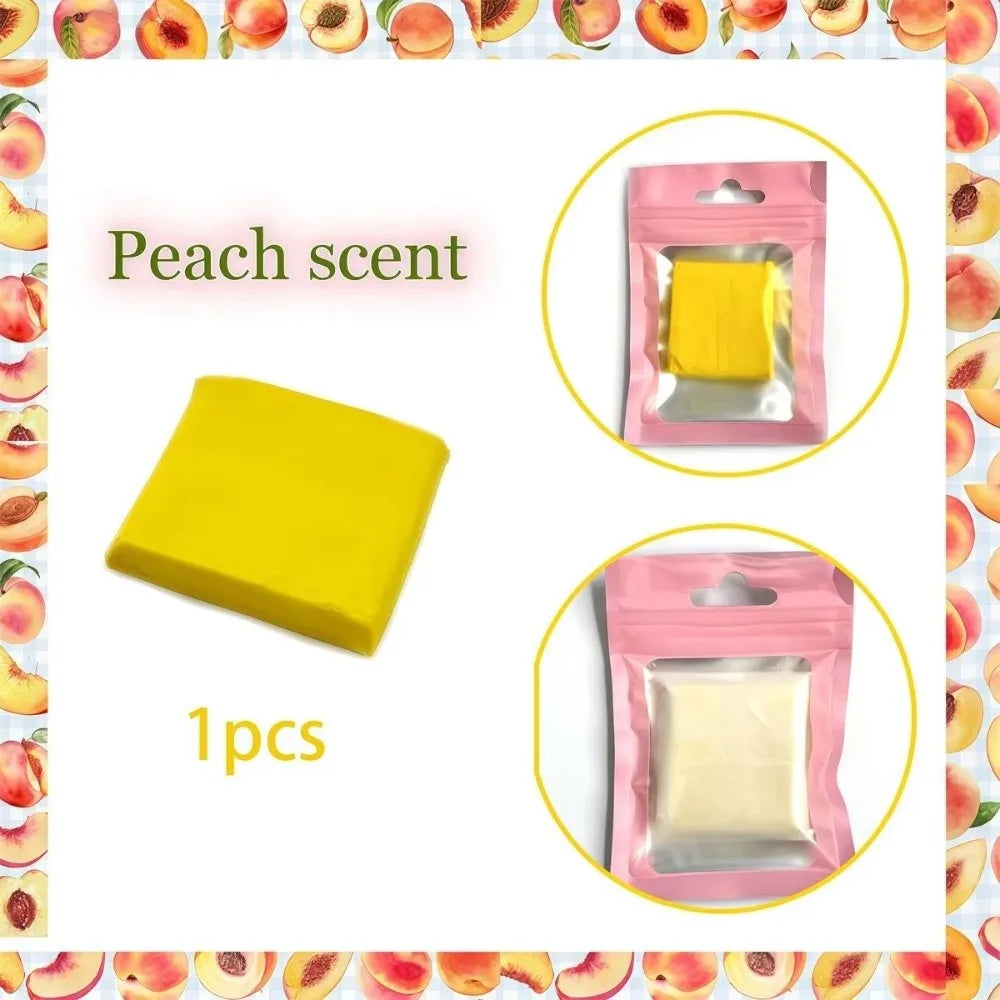 Yellow silicone diamond painting clay in a square shape shown with packaging and loose product.