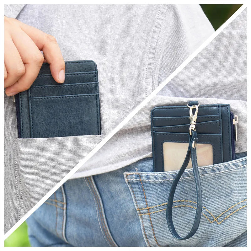 Premium PU Leather Badge Holder with Zipper and Lanyard