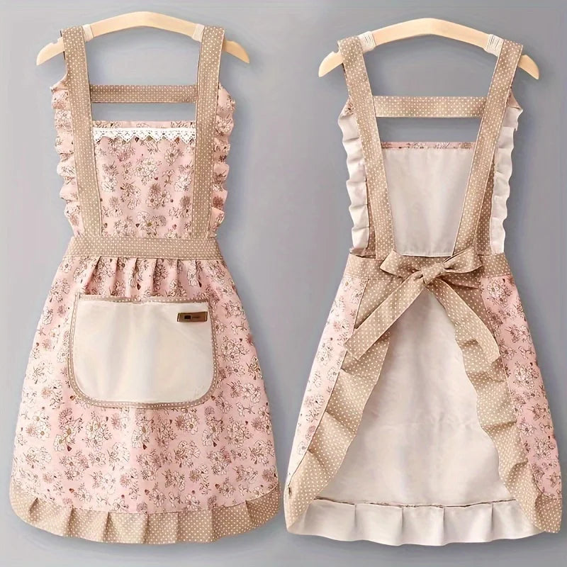 Retro Blumen-Rüschen-Rand Küchen-Schürze
