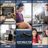 A collage showing various laptop users engaging in leisure, gaming, travel, work, and learning activities.