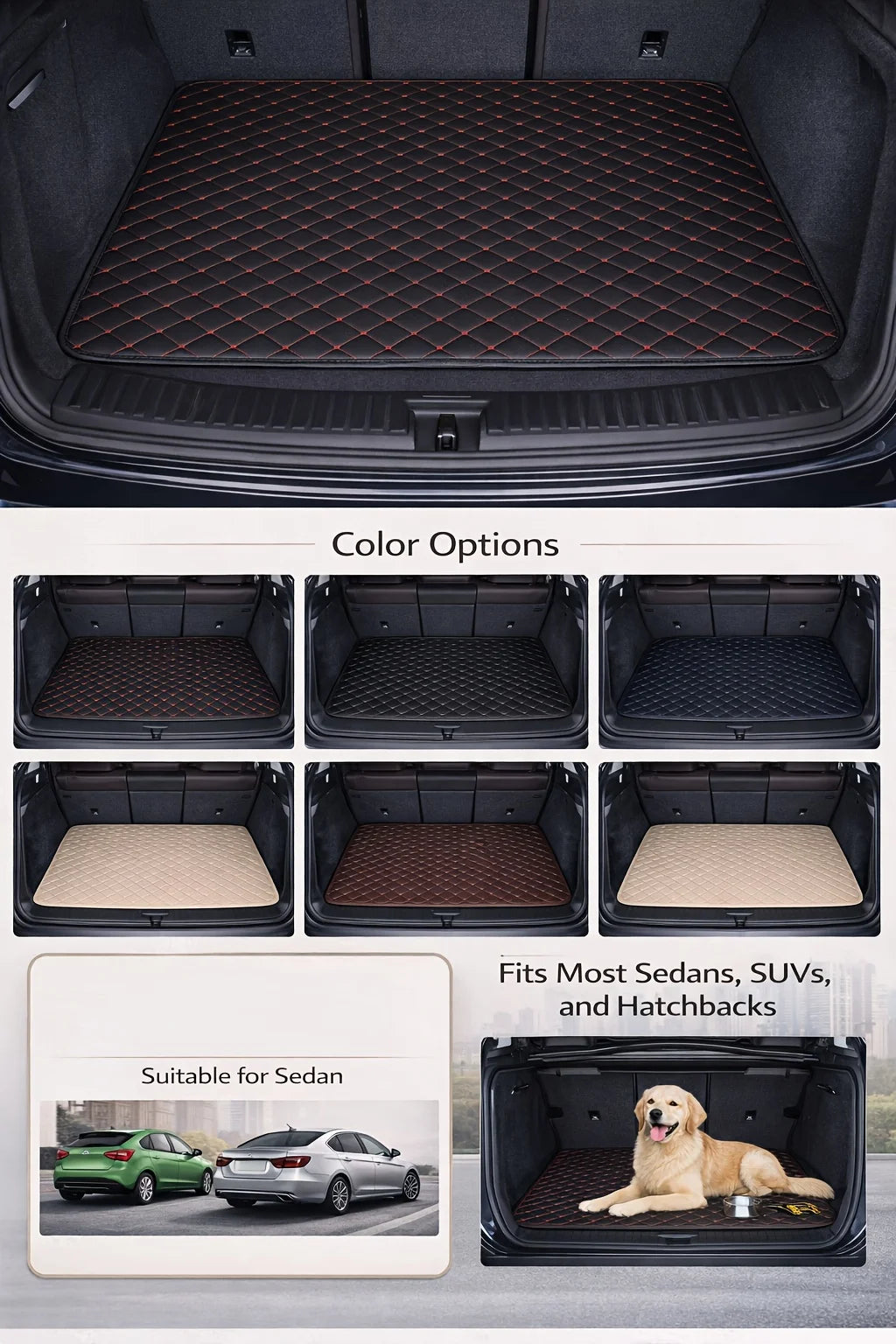 PU Leather Rhombus Pattern Car Trunk Mat