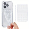 A clear silicone suction cup phone mount is shown next to a smartphone and a silicone suction cup holder.