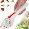A hand holds a white handheld insect catcher clamp, demonstrating its use for safe pest removal.