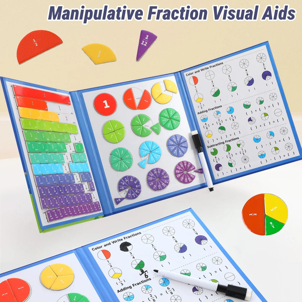 Magnetic Fraction Teaching Set with Charts & Erasable Practice Area