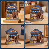 A set of Japanese miniature book nook kits featuring detailed architecture and internal scenes with lighting.