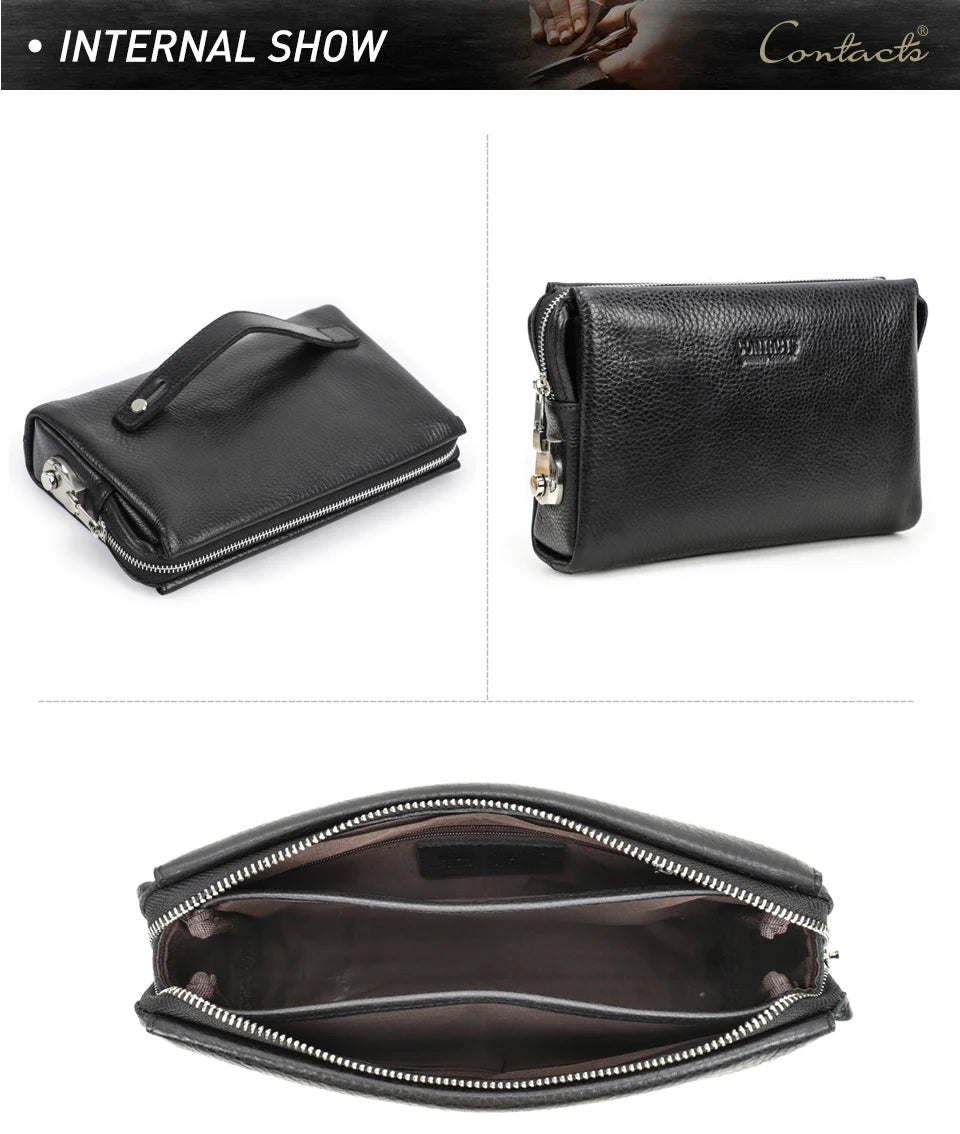 Men's Full-Grain Leather Clutch with Password Lock