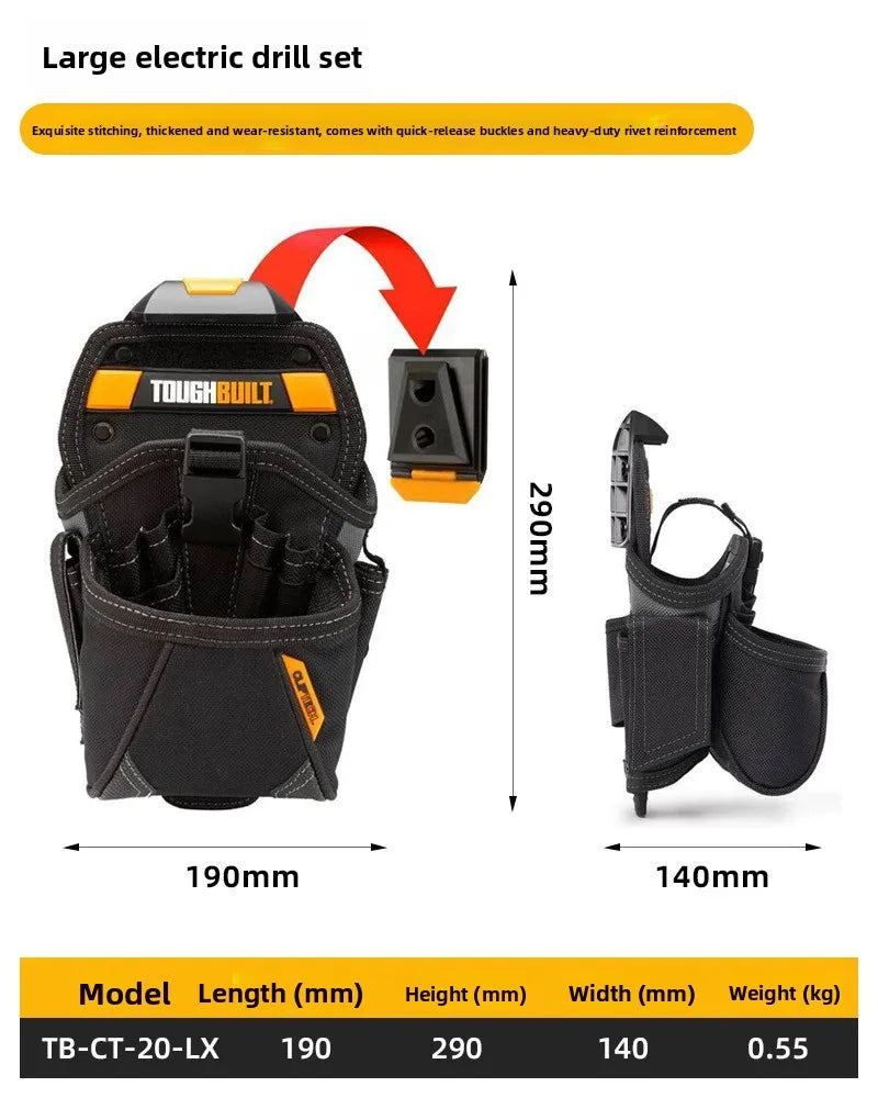 Large electric drill set featuring exquisite stitching and heavy-duty rivet reinforcement.