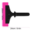 Black rubber squeegee with an anti-slip nylon handle shown against a pink background.