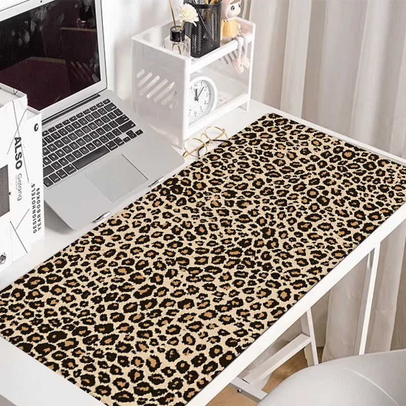 XXL Leopard Print Desk Mat with Non-Slip Rubber Base