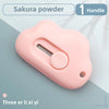 A pink cloud-shaped retractable letter opener with a handle and keychain loop.