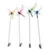 A set of lifelike dragonfly garden clips featuring various insect designs and colors.