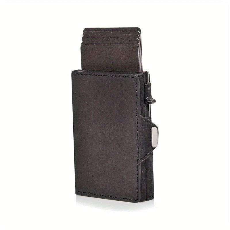 Portefeuille en cuir véritable marron foncé anti-RFID à conception pliée.