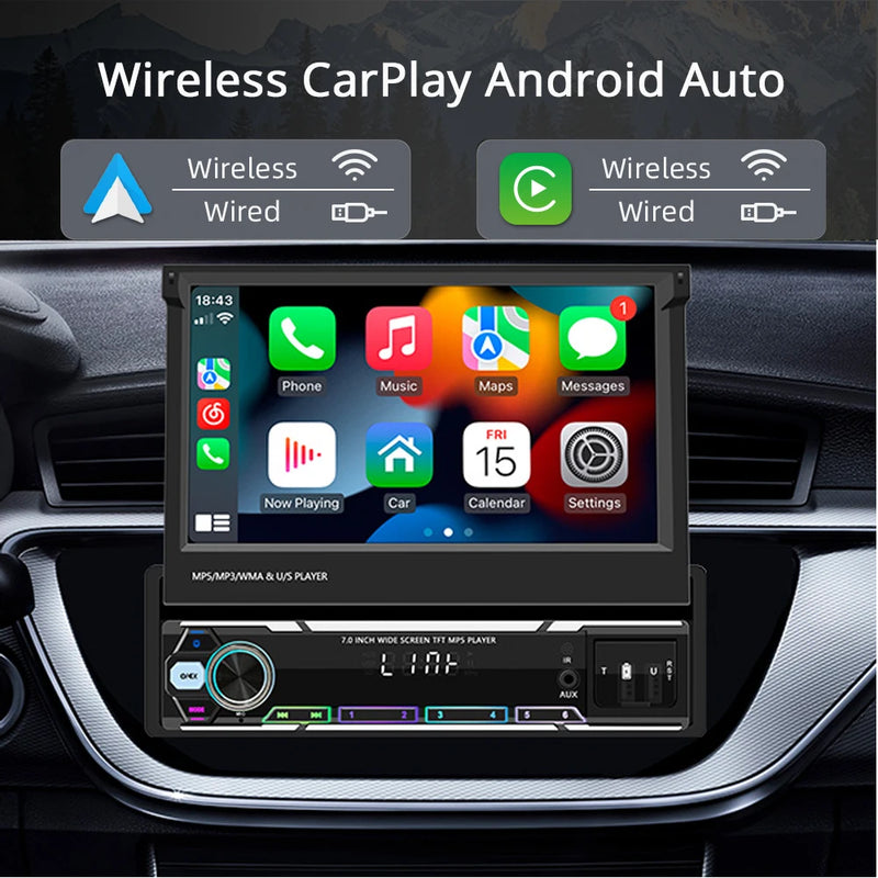 7-Inch Retractable Wireless CarPlay & Android Auto Head Unit