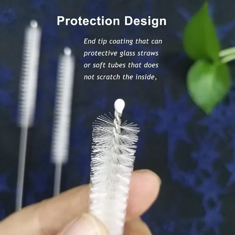 Reusable Straw Cleaning Brush Set with Stainless Steel Handles