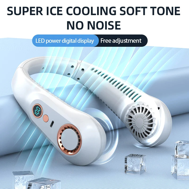 Portable Hanging Neck Fan with Digital Display