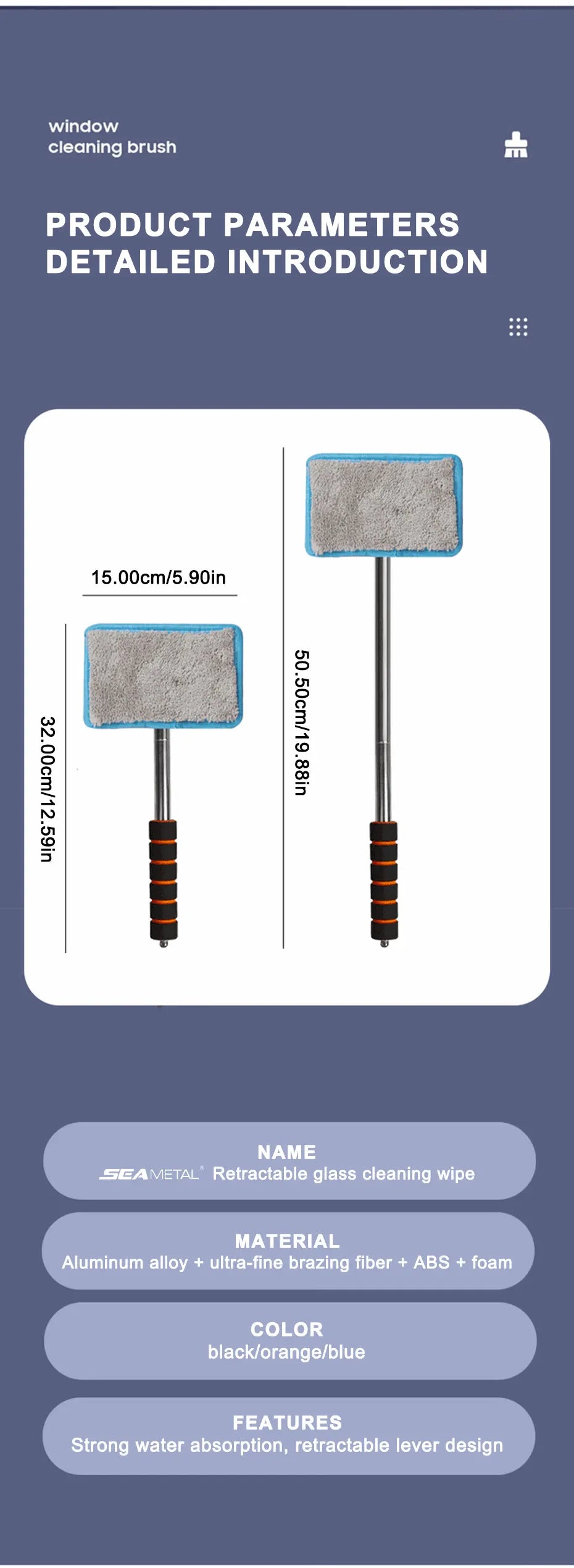 Telescopic Windshield Cleaning Brush with Soft Absorbent Head