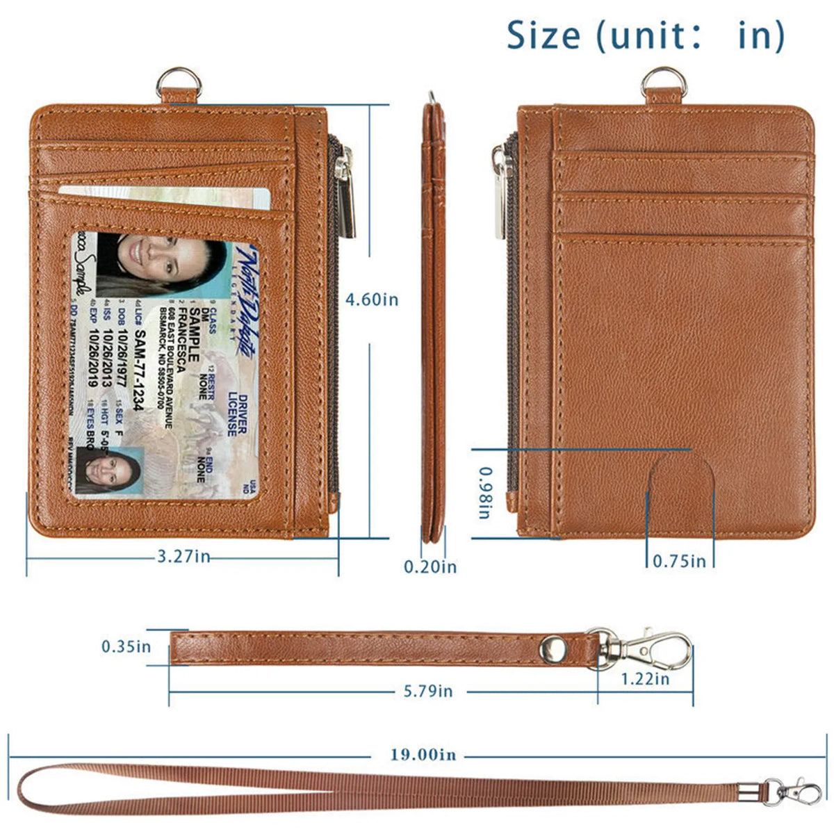 Premium PU Leather Badge Holder with Zipper and Lanyard