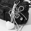 Cute Bow Bag Charm Keychain with Heart Pendant