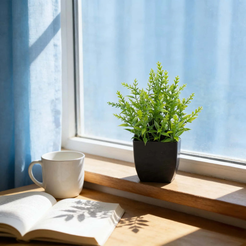 Realistic Mini Eucalyptus Potted Plant with Black Pot