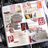 A collection of vintage alphabet stickers featuring letters T, E, D, N, P, and K on a white background.