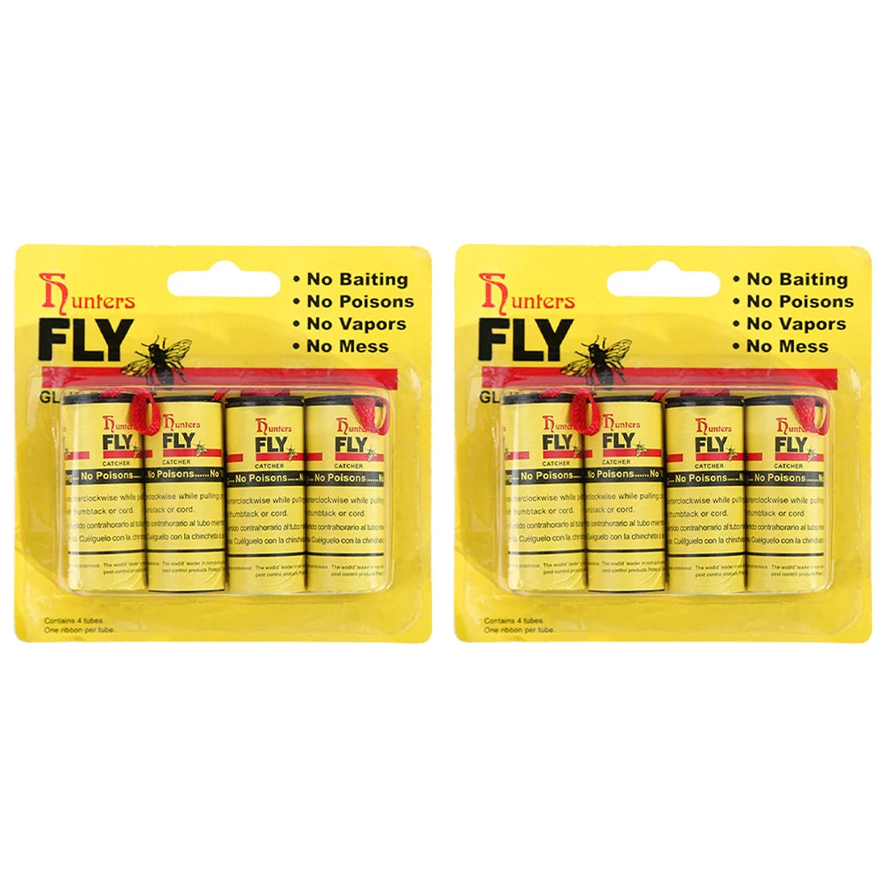 Pack of disposable sticky fly traps with yellow packaging and instructions for indoor and outdoor use
