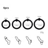 Four silicone cock rings of varying sizes are displayed, with four separate illustrations showing different diameters.