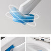 A white rotary brush head is shown being used to clean the inside of a toilet bowl.
