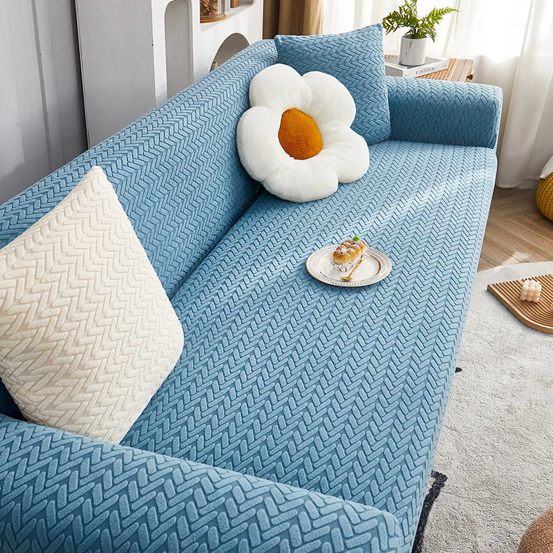 Stretch Plush Sofa Cover with Anti-Slip Grip