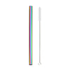 A reusable 304 stainless steel drinking straw with a cleaning brush, featuring a multicolored gradient design.