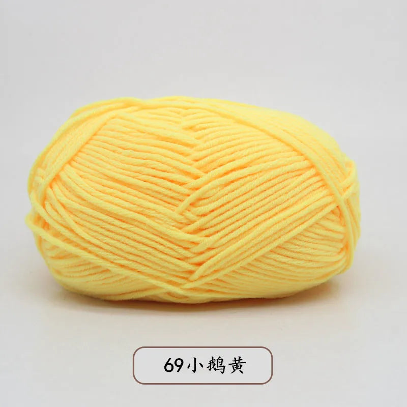 A ball of bright yellow 69-meter yarn for knitting and crochet