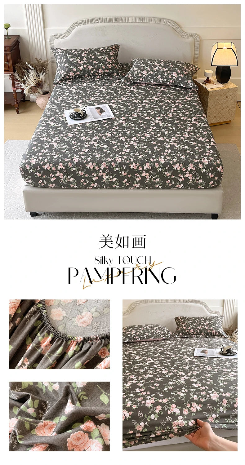 Floral 100% Cotton Fitted Sheet with Elastic Edges